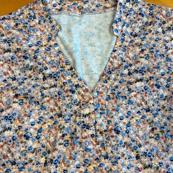 Rapbin NWT Rose Pink Ditzy Floral V-Neck Long Sleeve Puff Ruffle Cuff Top Sz L - Picture 3 of 12